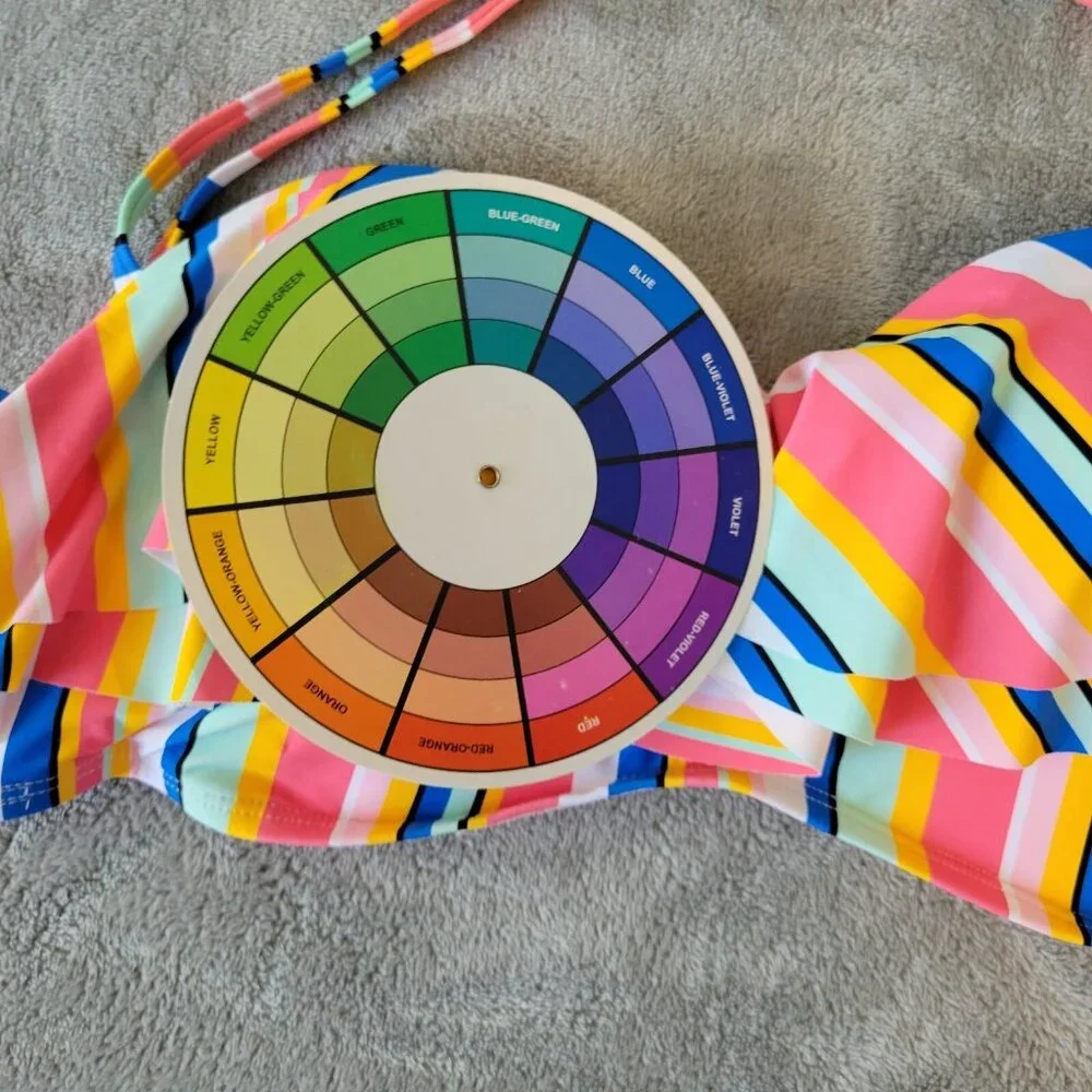 Time Tru Womens Bikini Top XL 16 18 Blue Pink Stripe Ruffle STR15E